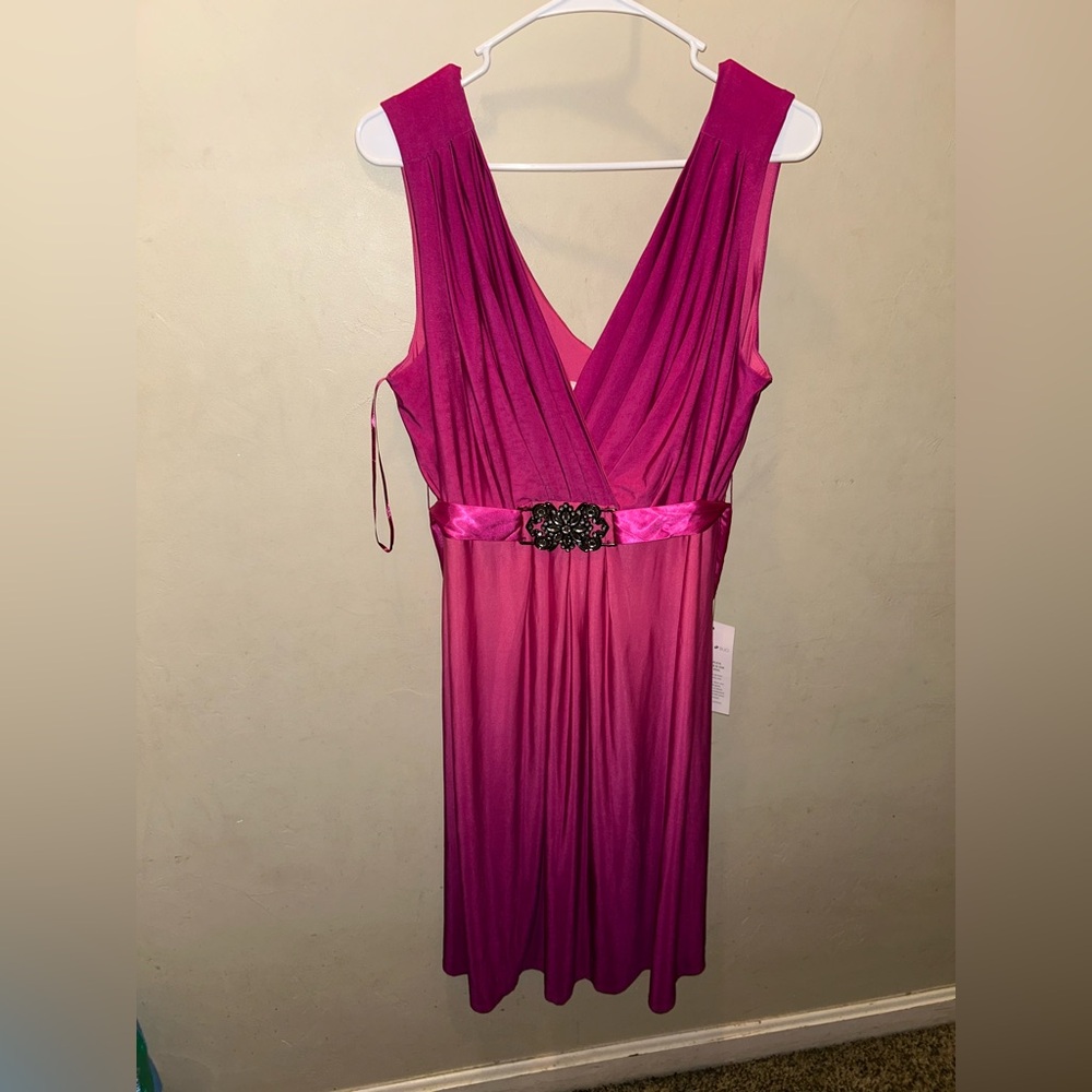 Fashion Bug Fuchsia V-Neck Dress